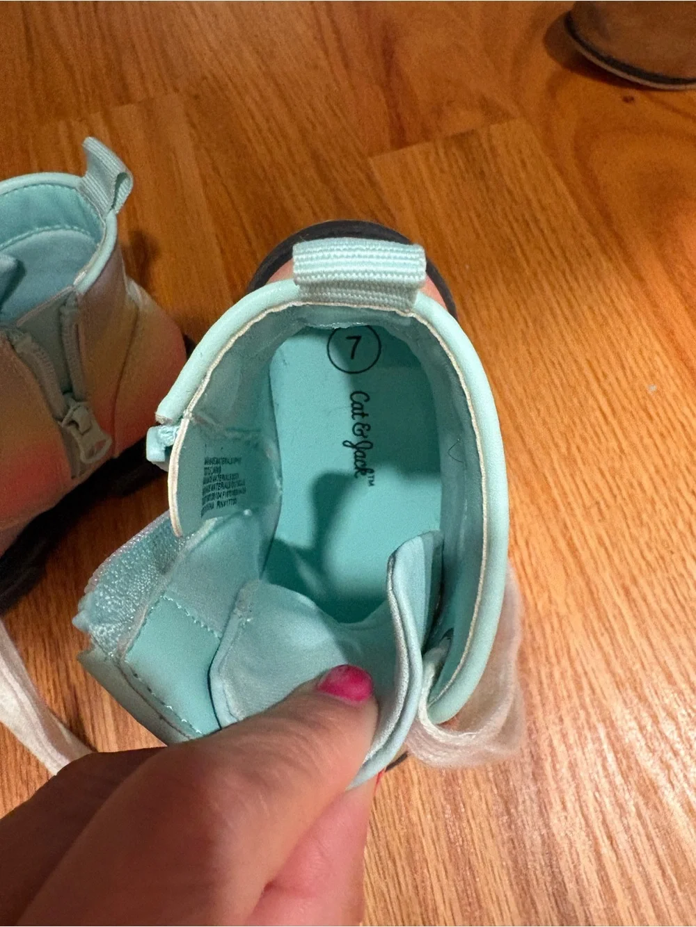 Cat & Jack Pastel Ombre Glitter Lace-Up Kids Boots in Mint and Pink